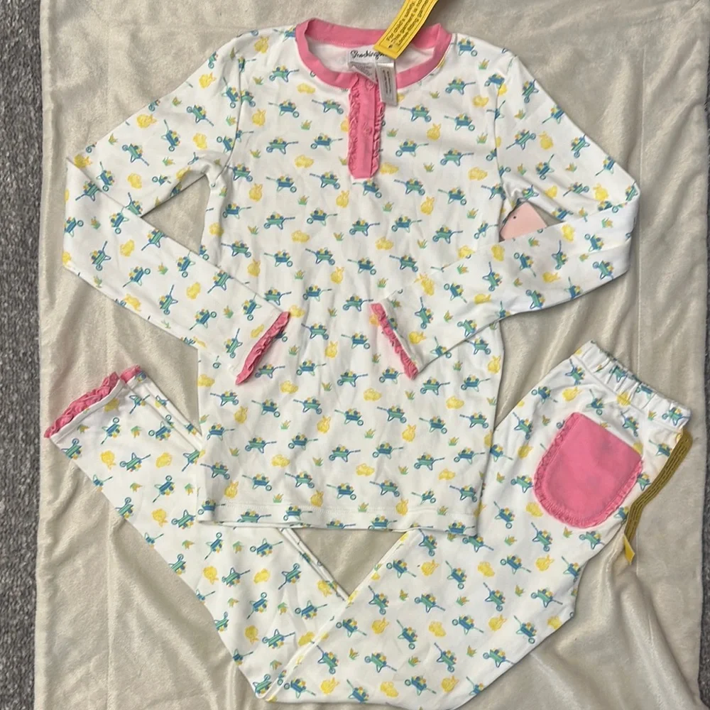 NWT Smockingbird 2 piece Easter theme ruffle hem and pocket pajama set size 12